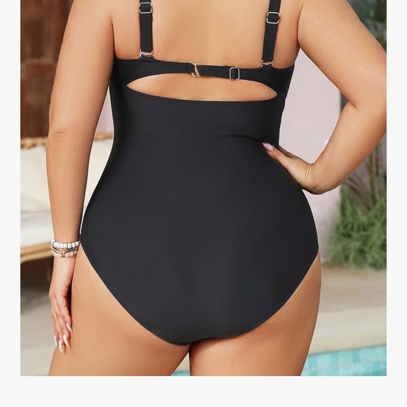 Delicious Plus Size Black Cutout One-Piece Swimwear with Front Tie - Picture 2 of 7
